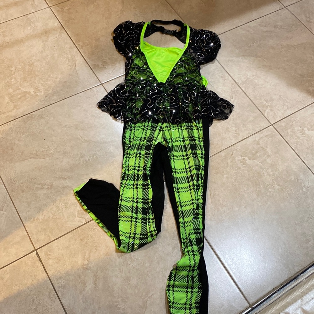 Neon green jumpsuit dance costume